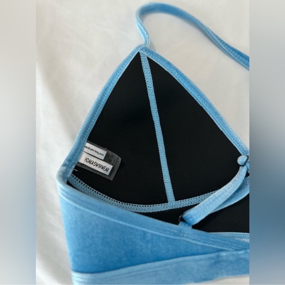 Hoaka Swim Sky Blue Velour Cross Cross Back High Waisted Bikini Set - Picture 4 of 6
